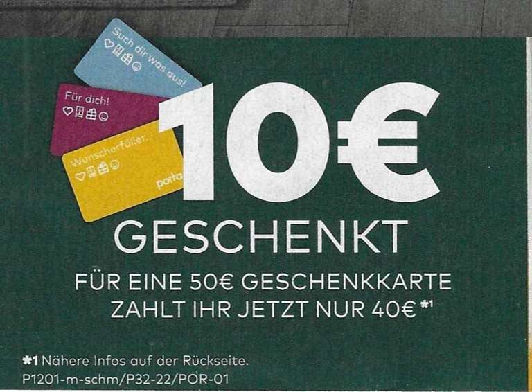 [Porta] Geschenkkarte im Wert von 50 €, für nur 40 € (Offline, 1 Karte pro Person)