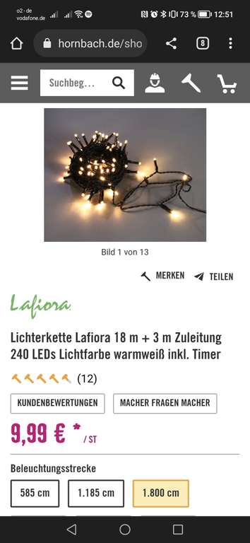 Hornbach LED Lichterkette Weihnachtsdecko Lafiora 18m 240 Dioden Berlin evtl. Lokal