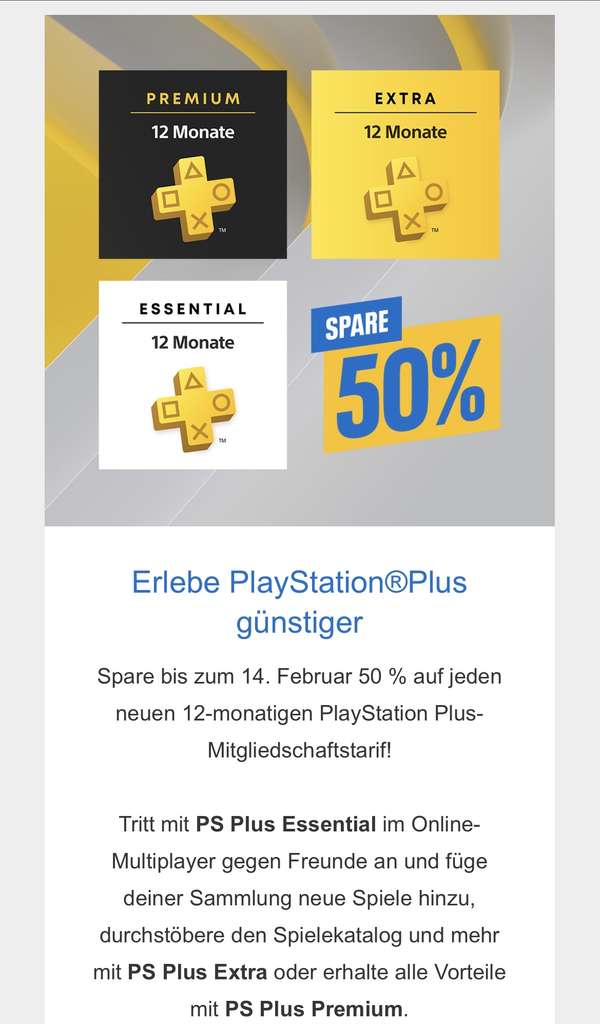 Playstation Plus 50% Rabatt (bei nicht aktivem Abo, evtl. personalisiert)