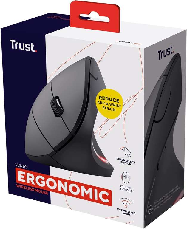 [Prime] Trust Verto Kabellose Vertikale Wireless Maus (800-1600 DPI, Funkmaus für Rechtshänder, Computer, Laptop, Mac, mit Batterien)