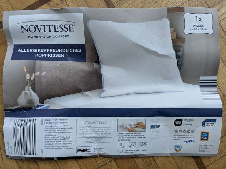 Kopfkissen 80x80cm, 100% Polyester für Allergiker – nur 7,99 € bei ALDI SÜD