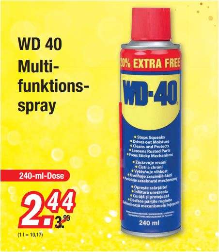 WD-40 Multifunktionsspray 240ml für 2,44 Euro [Zimmermann Filiale]