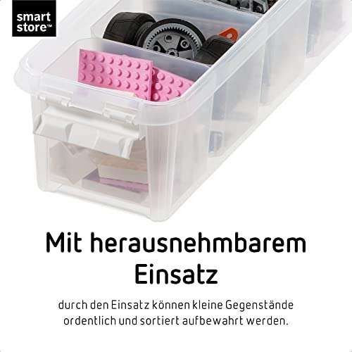 [Prime] SmartStore Kleine Aufbewahrungsbox 3,5L–Einzelbox mit Einsatz, Deckel und Clipverschluss, lebensmittelecht, 38x14x11cm 10J Garantie
