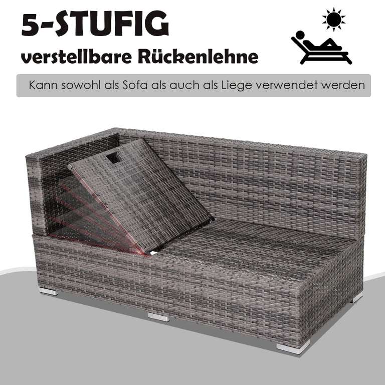 [Aosom App] Outsunny Dreiteiliges Gartenmöbel Set bestehend aus Sofa & Beistelltisch mit Stauraum (PE-Rattan, Grau, (Sofa) 130 x 64 x 62 cm)
