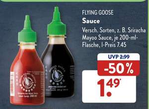 Aldi Süd Deals ab 30.09.: Flying Goose Sauce,je 200ml Flasche///Barilla Nudeln kg=1.89€/// Doritos je 110g Tüte=99Cent
