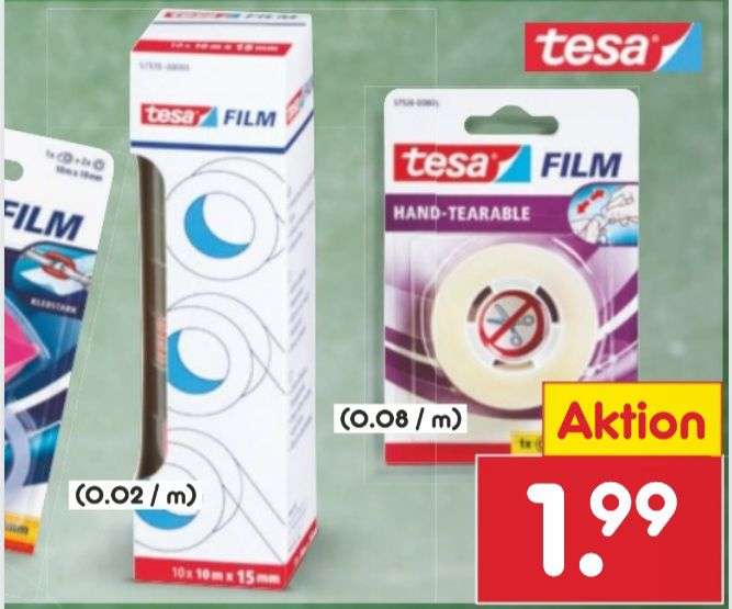 Netto Marken-Discount: Tesafilm im Vorteilspack mit 10 Rollen ( jede Rolle 10m lang und 15mm breit) , aktuelles Angebot