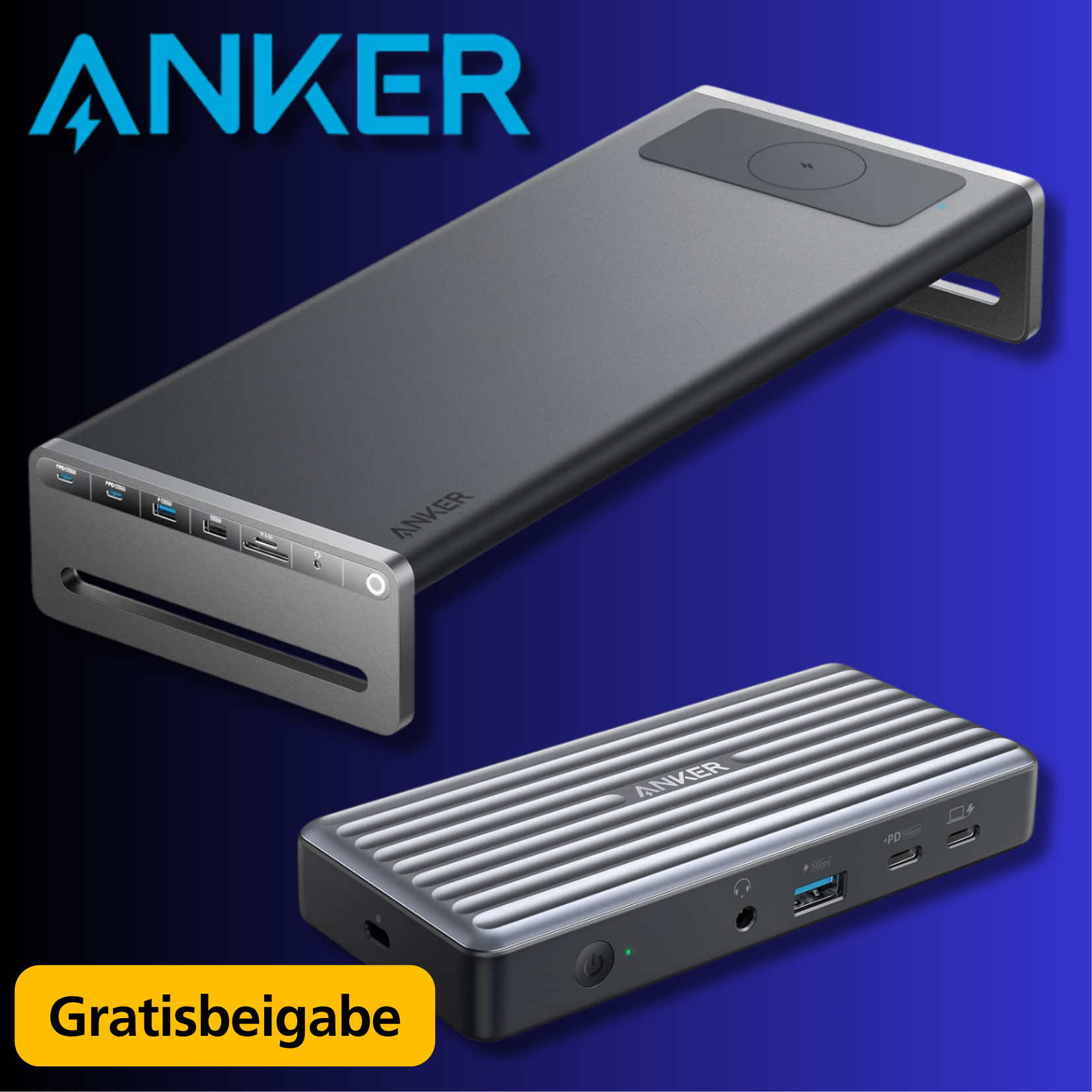 Anker 12-in-1 Monitorständer / Docking Station | 3x USB-A, 2x C, SD-/MicroSD-Slots, 4K-HDMI & mehr | 9-in-1 Docking Station gratis dazu