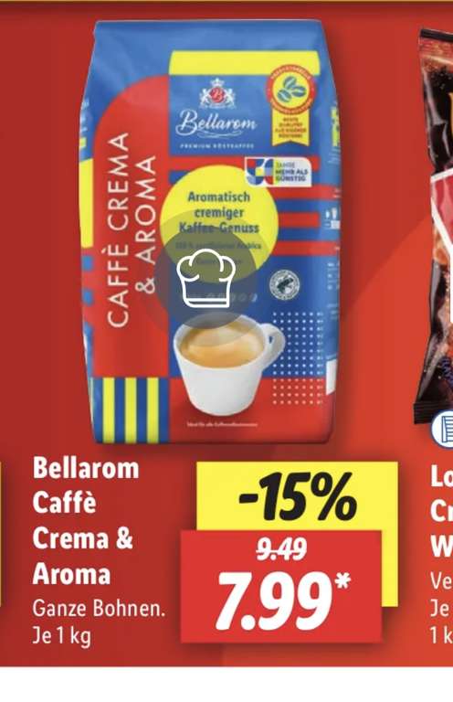 Lidl Bellarom Kaffeebohnen 1 kg Caffè Crema & Aroma 7,99€