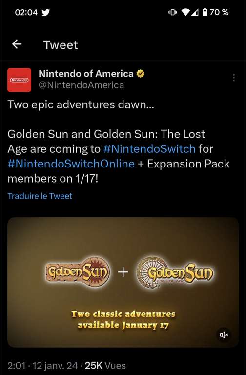 Golden Sun und Golden Sun : Die vergessene Epoche schließen sich Nintendo Switch Online + Erweiterungspaket