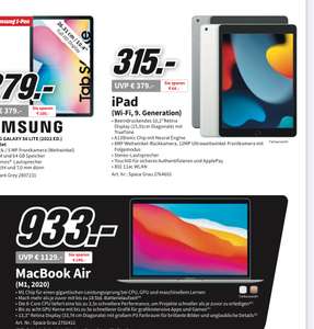 Apple iPad (9.Generation, 2021) 64GB für 315€ / MacBook Air M1 für 933€ (alle Farben) im MediaMarkt Stade
