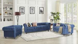 HappyHome Couchgarnitur 3-2-1-Sitzer aus Samt blau