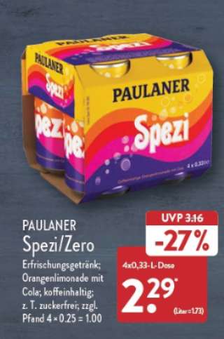 4er Pack Spezi (0,33l Dosen) bei Aldi Nord für 2,29€