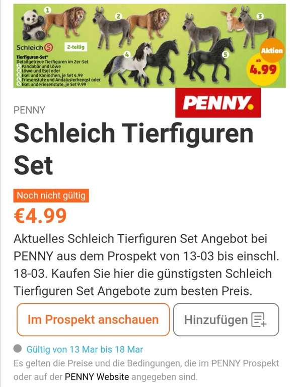 Schleich - Tierfiguren im 2er-Set bei Penny (lokal) für 4,99 € bzw. 9,99 € - Penny Region Ost