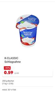 Kaufland K-Classic Schlagsahne 30% Fett 0,59€/200g