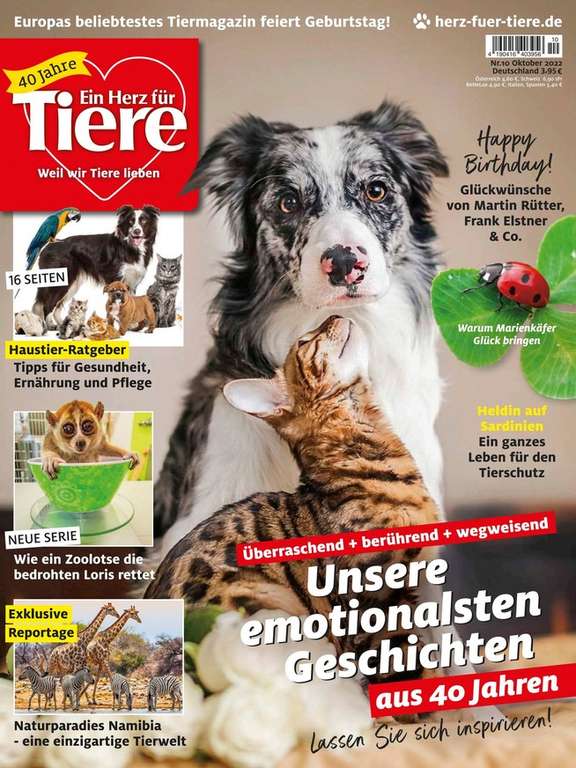 10 Tierzeitschriften Abos mit Prämien od. bis zu 40% Rabatt zum Tierschutztag: zB Der Hund für 30,28€ // St.Georg,Tierfreund,Geliebte Katze