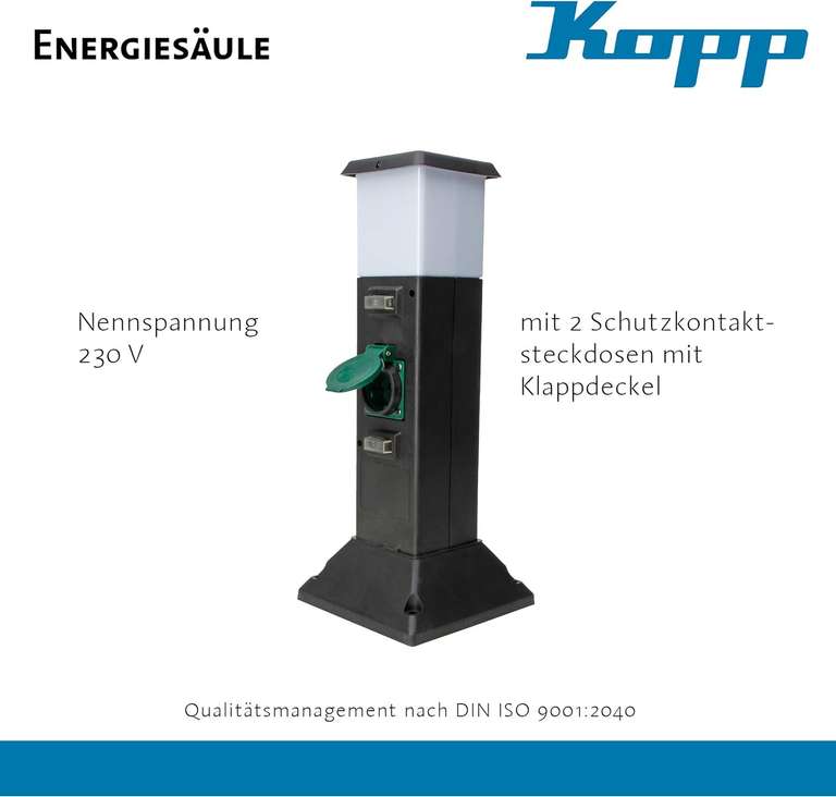 Kopp Außensteckdose (2x Schuko mit Klappdeckel, E14-Lampenfassung, getrennt schaltbar, IP44, mit Erdspieß)