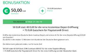 [maxblue + Questler] Deutsche Bank maxblue Depot: 50€ Cashback von Questler + 75€ Playstation Direct Gutschein für Eröffnung; Neukunden