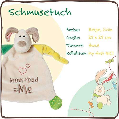 NICI Schmusetuch Hund ‚Mum+Dad=Me´ 25x25 cm - Schnuffeltuch ab 0+ Monaten – Kuscheltuch für Babys & Kleinkinder für 3,99€ (Prime)