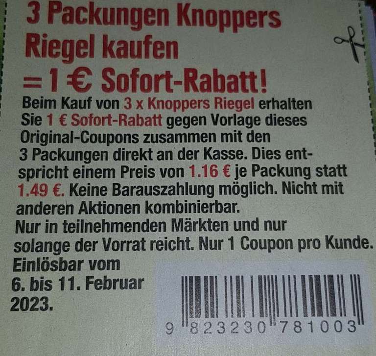 [Lokal Edeka Kreuztal-Buschhütten] Knoppers Riegel 1,16 € mit Coupon