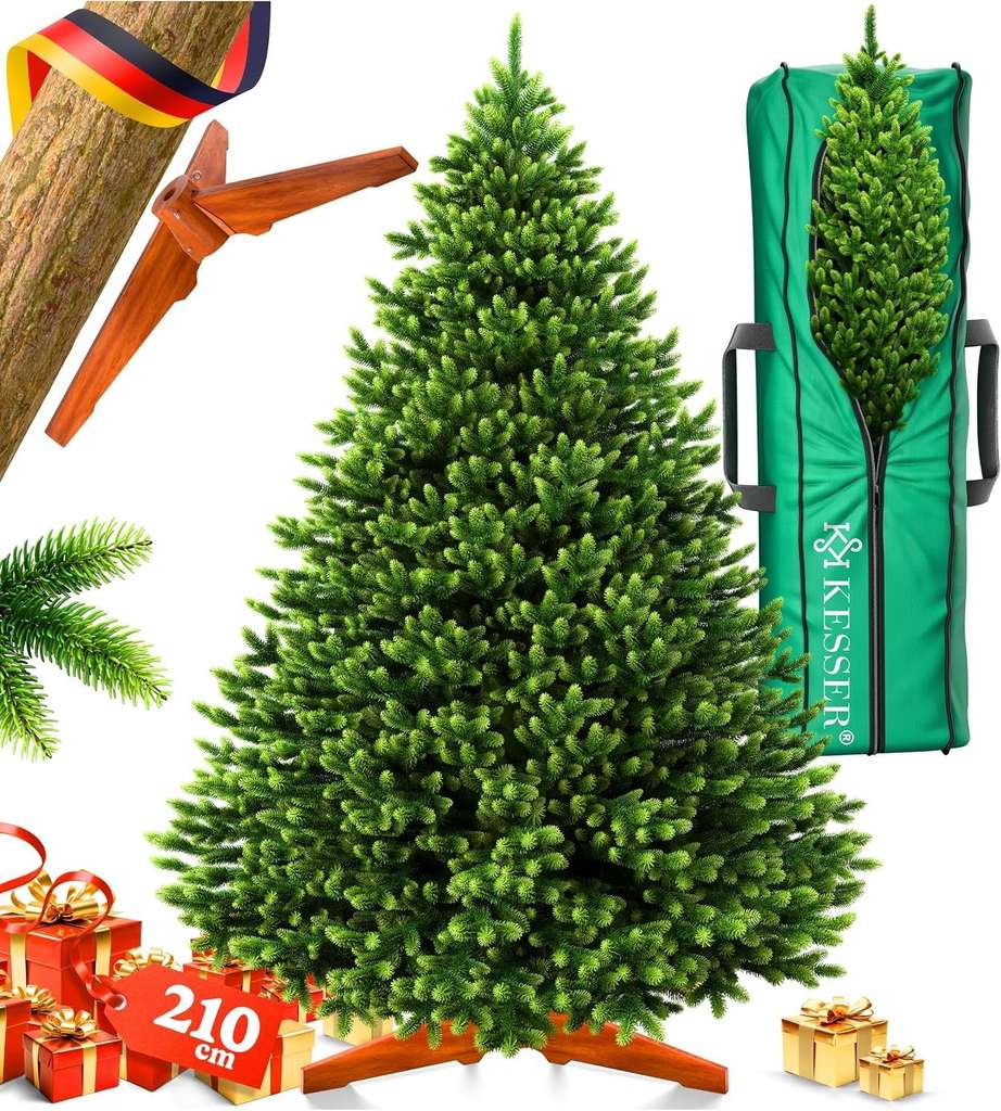 KESSER künstlicher Weihnachtsbaum 210 cm (100 % PE-Spritzguss, inkl. Holzständer & Tasche) für 116,37 € bei Check24