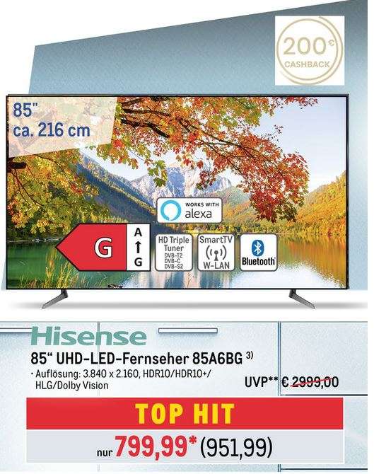 Hisense 85A6BG 85" UHD TV DIRECT-LED 60Hz - Hisense Cashback 200€