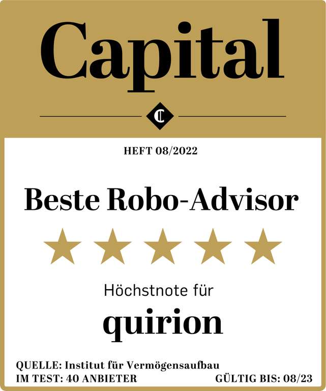 100€ Bonus beim Robo-Advisor Quirion für Sparplan 25€ (Mindestlaufzeit 12 Monate, Neukunden) plus 40€ über Spartanien