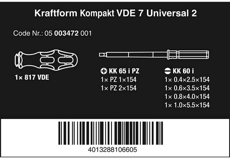 Wera Kraftform Kompakt VDE 60 i/65 i/7, 7-teilig, 05003472001 PRIME