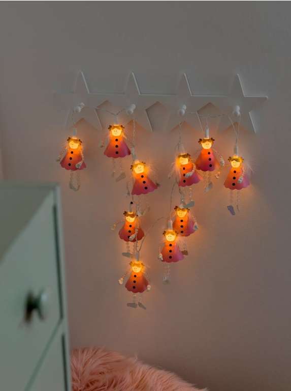 LED Dekolichterkette, Pinke Engel, mit an/aus Schalter , 10 warm weiße Dioden, 24V Innentrafo, weißes Kabel