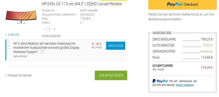 HP E45c G5 113 cm (44.5" ) DQHD Curved Monitor direkt bei HP über Corporate Benefit