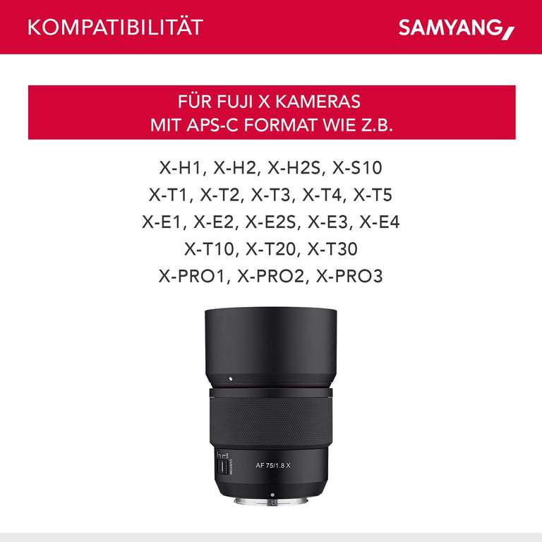 Samyang AF 75mm F1.8 X Objektiv für Fujifilm X-Mount