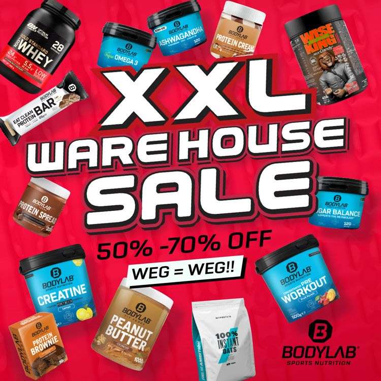 Bodylab24 Warehouse Sale + 7% Extrarabatt: Clean Protein Bar 12,55€, Creapure Drink 15,80€, Omega-3 uvm.
