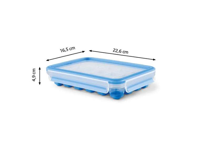 [Prime] Emsa 514549 CLIP & CLOSE Eiswürfelbox | mit Frischedeckel | 24 Eiswürfel | Flexibler Boden | Blau | 22,6 x 16,5 x 4,9 cm