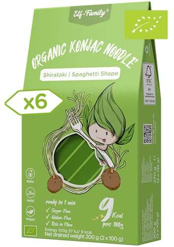 [Prime Spar-Abo] Elf-Family Bio Konjak Nudeln Ultra Low Carb Shirataki Nudeln Vegan Glutenfrei-270g x6er Box (12 pack)