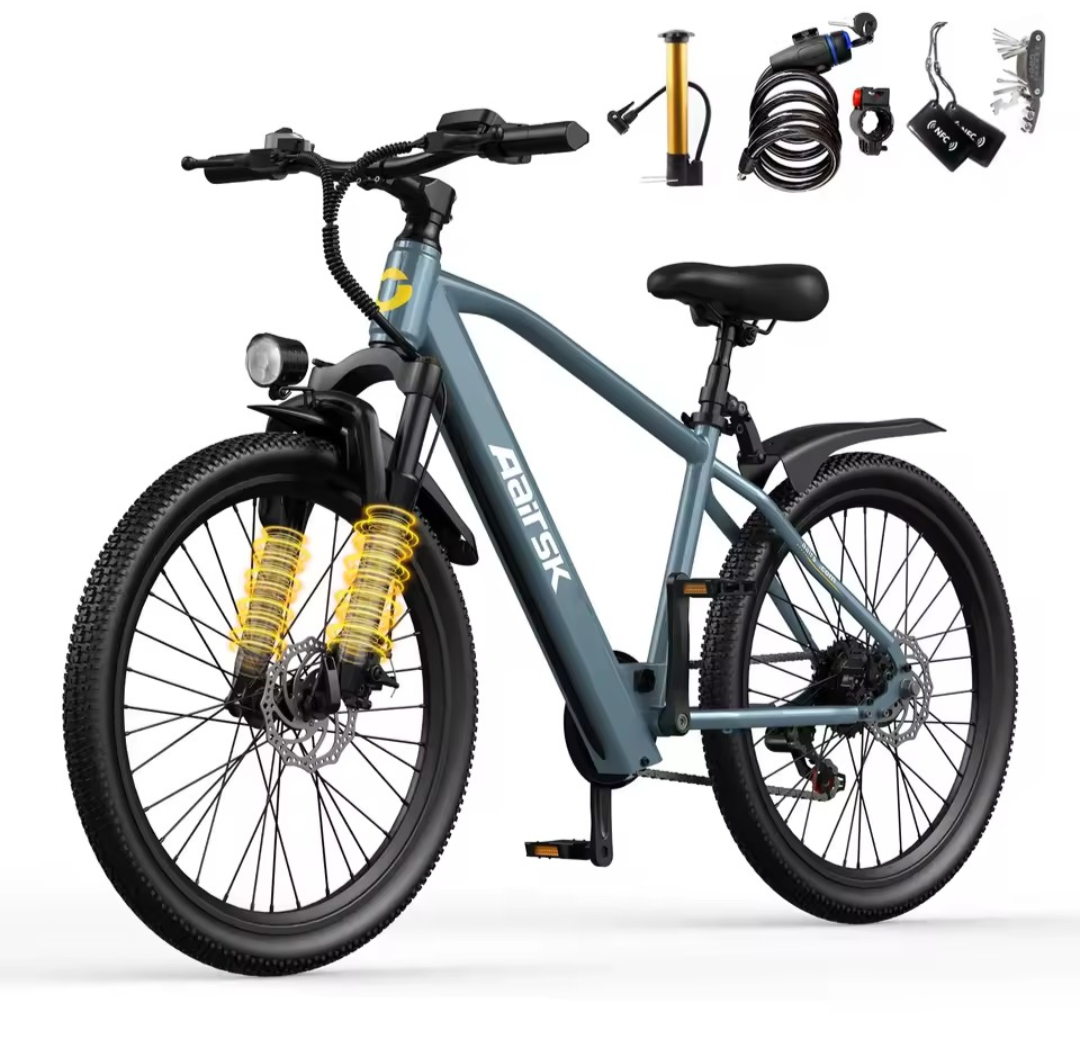 26" E-Bike Aairsk GT300, 36V 10Ah Lithium-Akku, 7-Gang Shimano-Schaltung, Federgabel