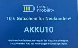 10€ Gutschein: Akku Reparatur für eBikes, eScooter, eGolftrolleys und co | Medimobility GmbH