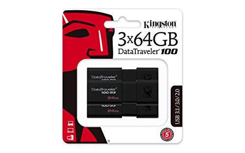 Kingston DT100G3/64GB-3P DataTraveler 100 G3 USB 3.0/3.1 Stick (3er Pack)