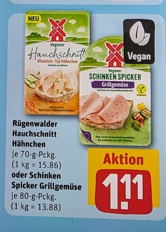 Rewe Rügenwalder veganer Aufschnitt im Angebot u.a. neue Sorte Hähnchen