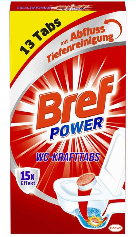 Bref Power WC Kraft Tabs 15x Effekt, 13 Tabs, Abfluss Tiefenreinigung (Prime + Sparabo)