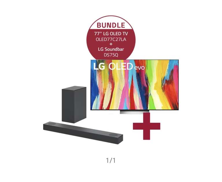 [CB] 77'' LG 4K OLED evo TV C2 OLED77C27LA & DS75Q 3.1.2 Dolby Atmos Soundbar mit 380 Watt | kabelloser Subwoofer