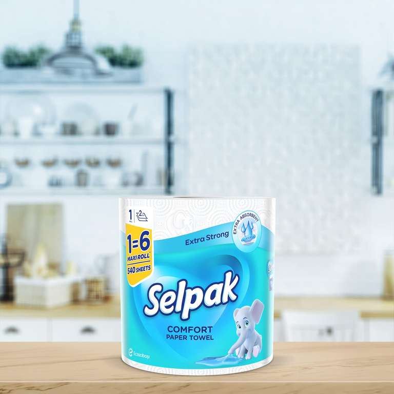Selpak Comfort Maxi 100% reine Zellulose Küchenrolle 2-lagig, 3240 Blatt für Lebensmittelkontakt geeignet, Küchenhandtücher, 6er Pack