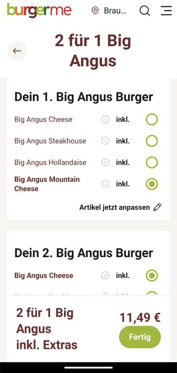 Zweiter Big Angus gratis! Kombinierbar mit 20% CB! Burgerme