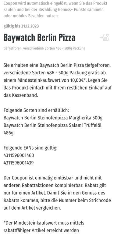 [Edeka App] Gratis Baywatch Berlin Pizza (ab 10€ Einkaufswert) *Edeka Nord*