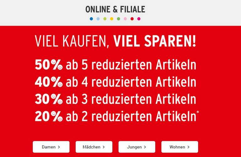 Ernsting’s Family - Staffelrabatt, 50% Rabatt ab 5 reduzierten Artikeln, Z.B. Mädchenkleid für 2,50€, online/offline, mit Jahreskarte