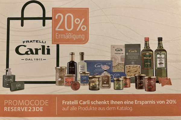 20% Ermäßigung auf alle Produkte bei Fratelli Carli
