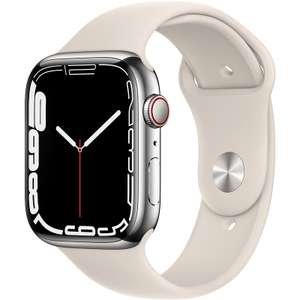 Apple Watch Series 7 45mm Cellular Silberfarben Edelstahl mit Weißem Sport-Armband 613,90