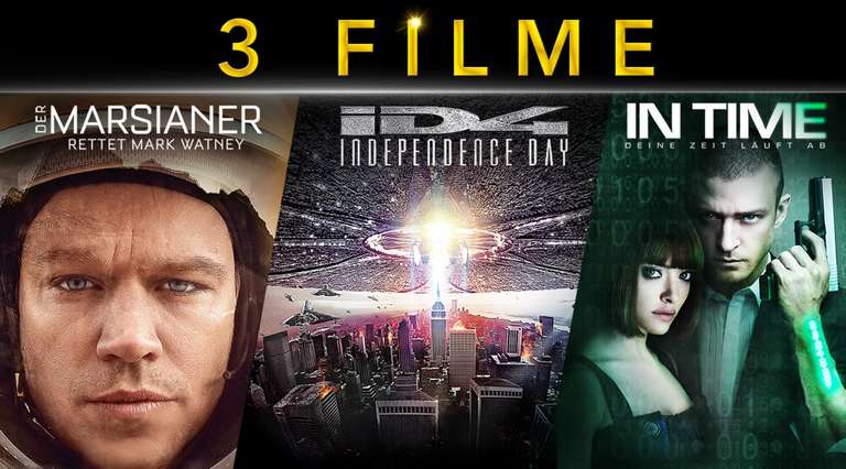 3 Filme Bundle - Marsianer, Independence Day 1, In Time auf iTunes