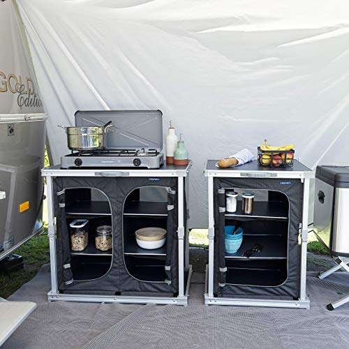 [Amazon] Campart Camping Küche Toledo 80x84x50, 10,2 kg – Leicht zusammenzufalten – 2 Fächer mit je 3 Ablagen – 4 verstellbare Füße -