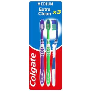 Colgate Zahnbürste Extra Clean, 3 Stück – mittelharte Borsten – Zahnreinigung mit integriertem Zungenreiniger [PRIME/Sparabo Füllartikel]