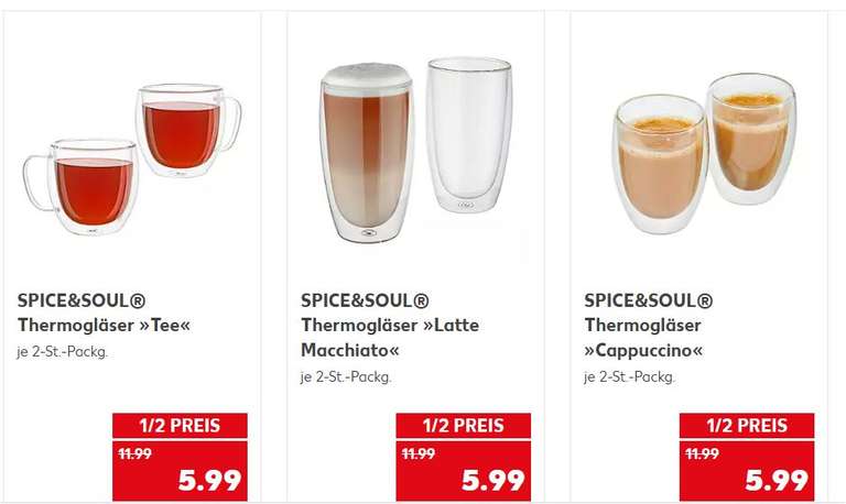2 Stück Thermogläser für 5,99 Euro, Tee-Gläser oder Latte Macchiato-Gläser oder Cappuccino-Gläser [Kaufland]