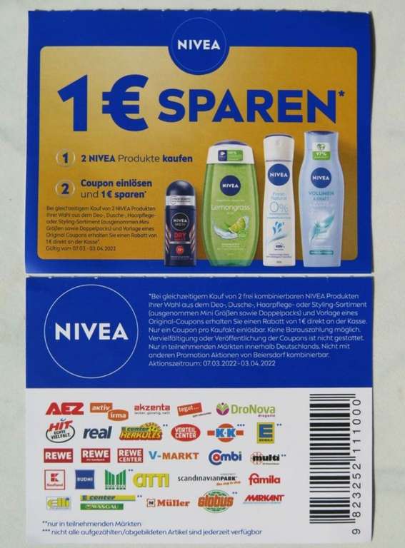 Kaufland 1€ Rabatt bei Kauf von 2x Nivea Creme- oder Pflegedusche 250 ml [0,79€ pro Stück] verschiedene Sorten